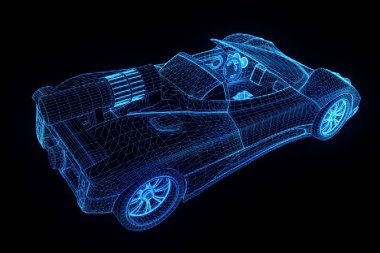 Spor araba Hologram tel kafes tarzı. Güzel 3d render