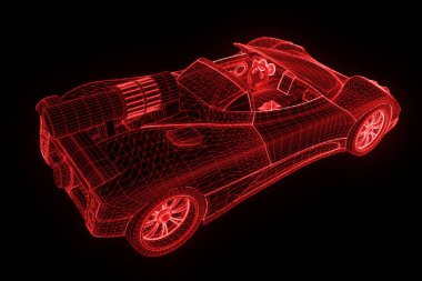 Spor araba Hologram tel kafes tarzı. Güzel 3d render