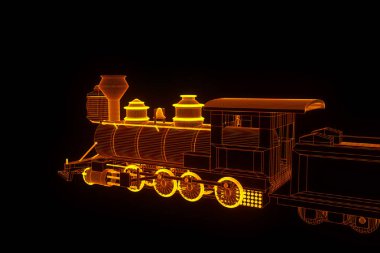 Hologram tel kafes tarzda tren. Güzel 3d render