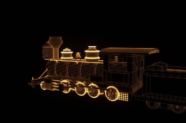 Hologram tel kafes tarzda tren. Güzel 3d render