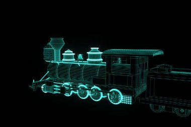 Hologram tel kafes tarzda tren. Güzel 3d render