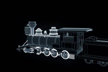 Hologram tel kafes tarzda tren. Güzel 3d render