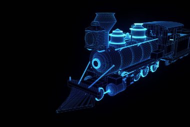 Hologram tel kafes tarzda tren. Güzel 3d render