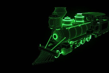 Hologram tel kafes tarzda tren. Güzel 3d render