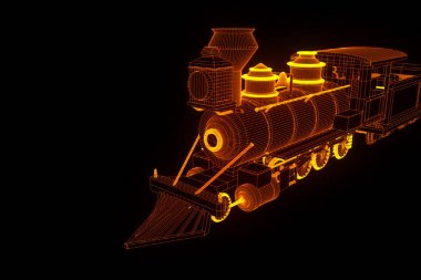 Hologram tel kafes tarzda tren. Güzel 3d render