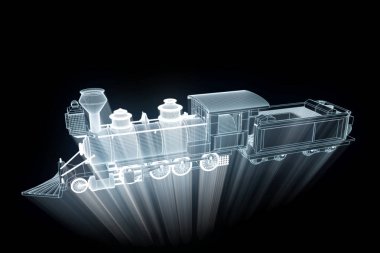 Hologram tel kafes tarzda tren. Güzel 3d render