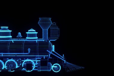 Hologram tel kafes tarzda tren. Güzel 3d render