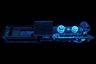 Hologram tel kafes tarzda tren. Güzel 3d render