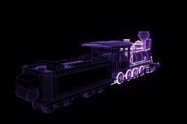 Hologram tel kafes tarzda tren. Güzel 3d render