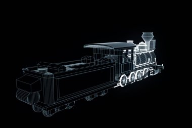Hologram tel kafes tarzda tren. Güzel 3d render