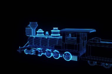 Hologram tel kafes tarzda tren. Güzel 3d render