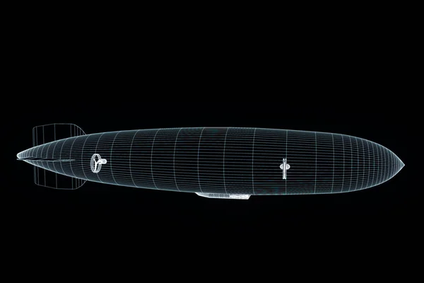 Zeppelin στο ολόγραμμα Wireframe στυλ. Ωραία 3d Rendering — Φωτογραφία Αρχείου