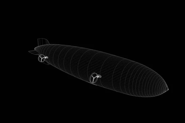 Zeppelin im Hologramm Wireframe-Stil. schönes 3D-Rendering — Stockfoto