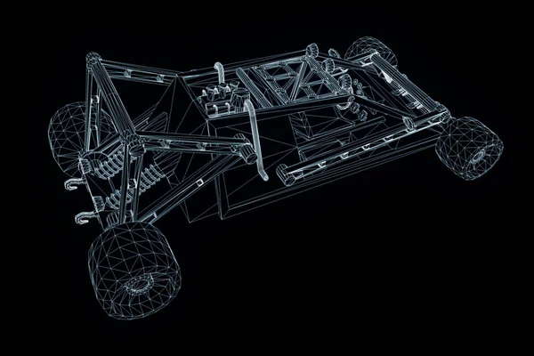Sport autó Hologram drótváz stílusban. Szép 3D-s renderelés — Stock Fotó