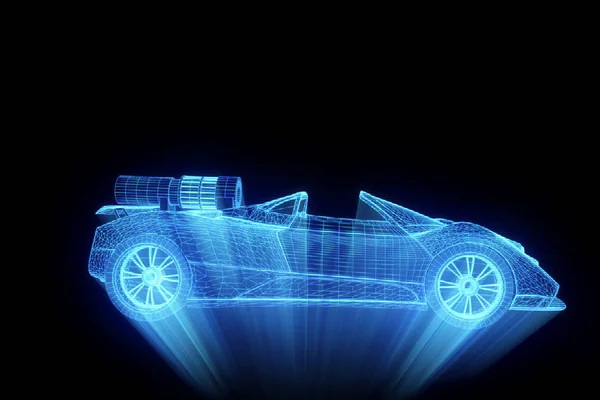 Carro esporte no holograma Wireframe Style. Boa renderização 3D — Fotografia de Stock