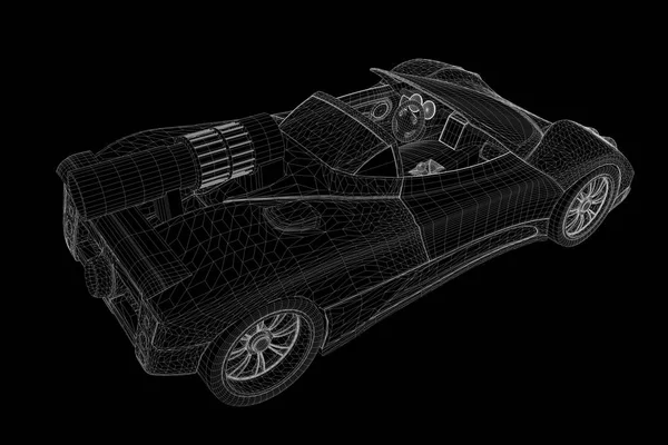 Sport Car in Hologram Wireframe Style. Nice 3D Rendering — Stock Photo, Image