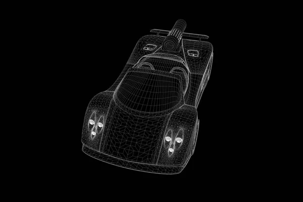 홀로그램 와이어 프레임 스타일에 스포츠 자동차입니다. 멋진 3d 렌더링 — 스톡 사진