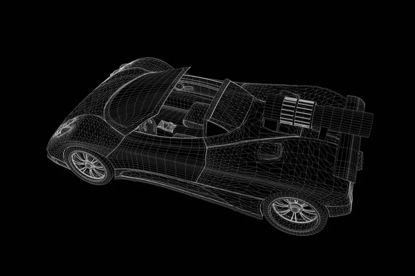 Carro esporte no holograma Wireframe Style. Boa renderização 3D — Fotografia de Stock