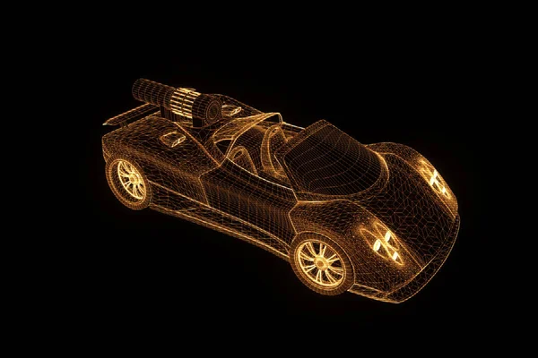 Carro esporte no holograma Wireframe Style. Boa renderização 3D — Fotografia de Stock