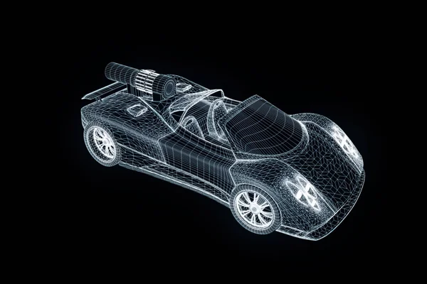 Samochód sportowy w stylu model szkieletowy Hologram. Ładne renderowania 3d — Zdjęcie stockowe