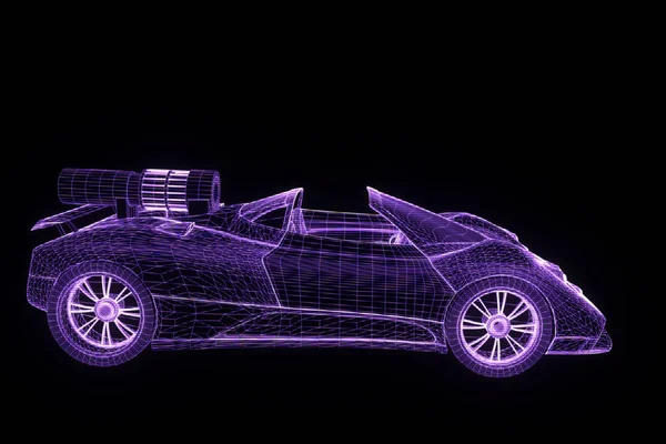 Carro esporte no holograma Wireframe Style. Boa renderização 3D — Fotografia de Stock