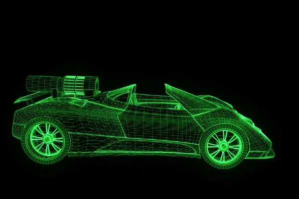 Sportwagen im Hologramm Wireframe-Stil. schönes 3D-Rendering — Stockfoto