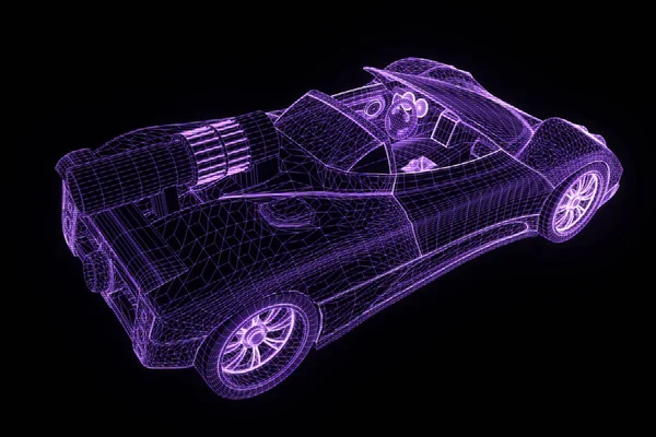 Sport Car in Hologram Wireframe Style. Nice 3D Rendering