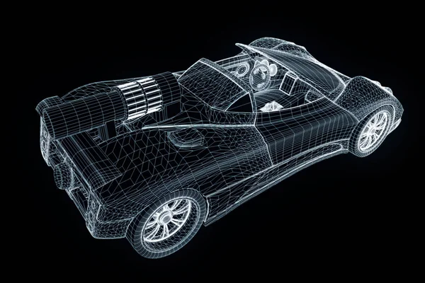 Sport Car in Hologram Wireframe Style. Nice 3D Rendering — Stock Photo, Image