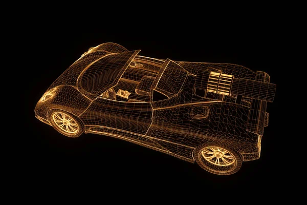 Samochód sportowy w stylu model szkieletowy Hologram. Ładne renderowania 3d — Zdjęcie stockowe