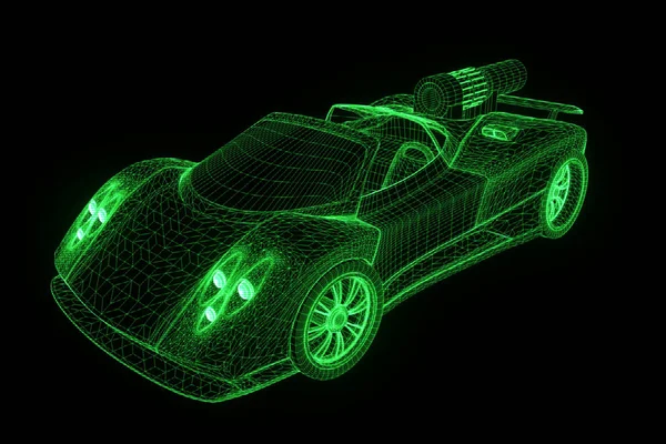 Sport Car in Hologram Wireframe Style. Nice 3D Rendering