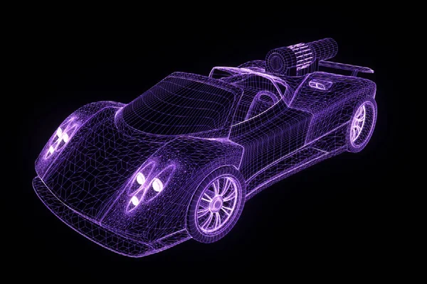 Sportwagen im Hologramm Wireframe-Stil. schönes 3D-Rendering — Stockfoto