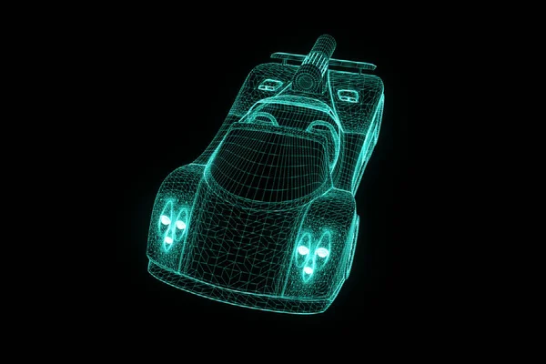 Sportbil i hologrammet Wireframe stil. Fina 3d-Rendering — Stockfoto