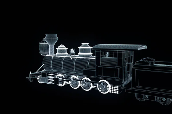 Train in Hologram Wireframe Style. Nice 3D Rendering — Stock Photo, Image