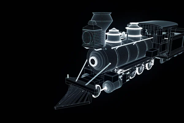 Tren en Holograma Wireframe Style. Niza 3D Rendering — Foto de Stock