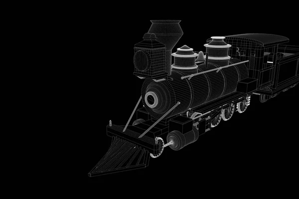Tåg i hologrammet Wireframe stil. Fina 3d-Rendering — Stockfoto