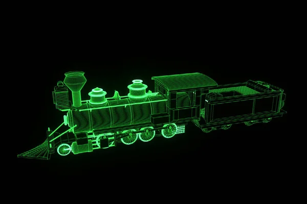 Tren en Holograma Wireframe Style. Niza 3D Rendering —  Fotos de Stock