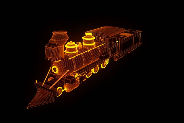 A vonat Hologram drótváz stílusban. Szép 3D-s renderelés — Stock Fotó