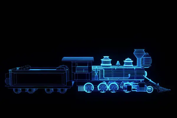 Train in Hologram Wireframe Style. Nice 3D Rendering — Stock Photo, Image