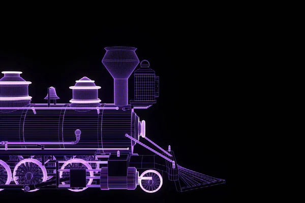 A vonat Hologram drótváz stílusban. Szép 3D-s renderelés — Stock Fotó