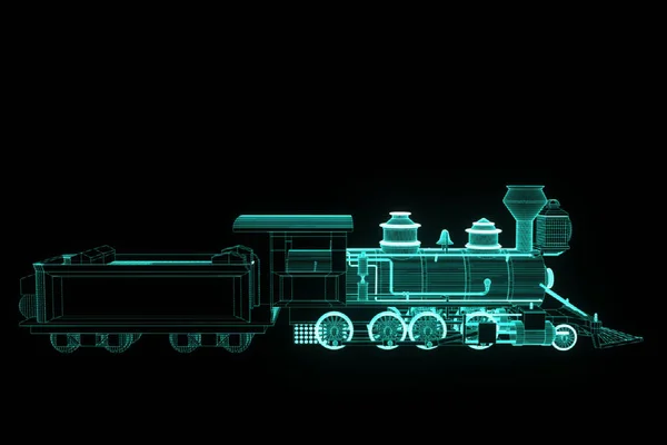 Tren en Holograma Wireframe Style. Niza 3D Rendering — Foto de Stock