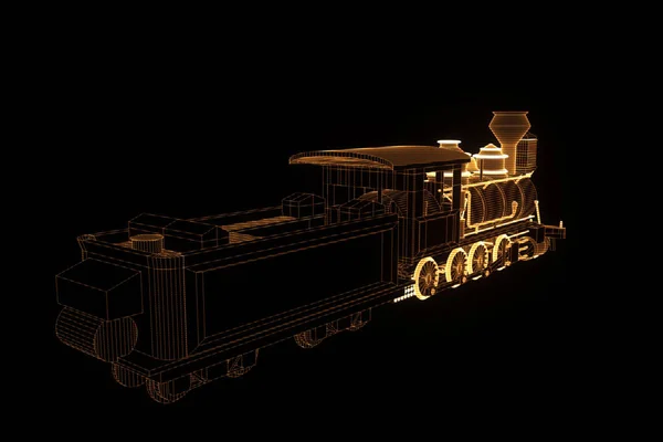 Tren en Holograma Wireframe Style. Niza 3D Rendering —  Fotos de Stock