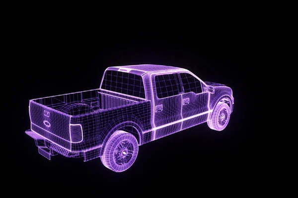 Vrachtwagen auto in Hologram Wireframe stijl. Mooie 3D-Rendering. — Stockfoto