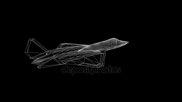 Avión Jet en estilo Holograma Wireframe. Niza 3D Rendering — Vídeo de stock