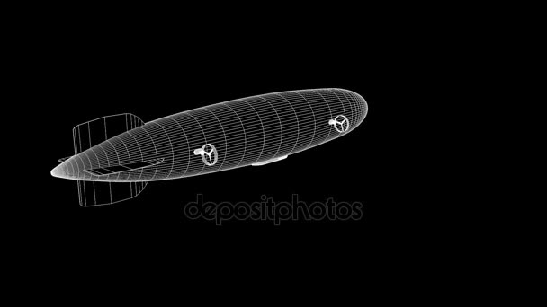 Zeppelin in Hologram Wireframe stijl. Mooie 3D-Rendering — Stockvideo