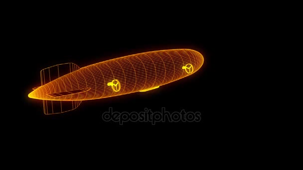 Zeppelin w stylu model szkieletowy Hologram. Ładne renderowania 3d — Wideo stockowe