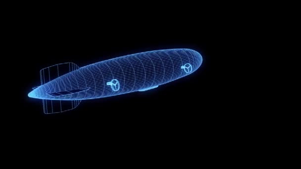 Zeppelin im Hologramm Wireframe-Stil. schönes 3D-Rendering — Stockvideo