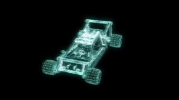 Sportbil i hologrammet Wireframe stil. Fina 3d-Rendering — Stockvideo