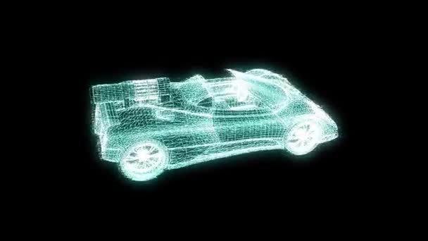 Sport auto in Hologram Wireframe stijl. Mooie 3D-Rendering — Stockvideo