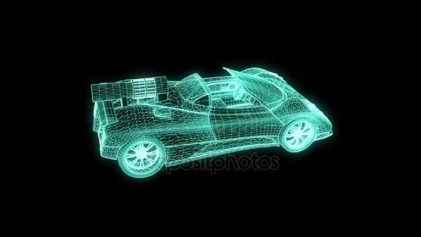 Sport auto in Hologram Wireframe stijl. Mooie 3D-Rendering — Stockvideo