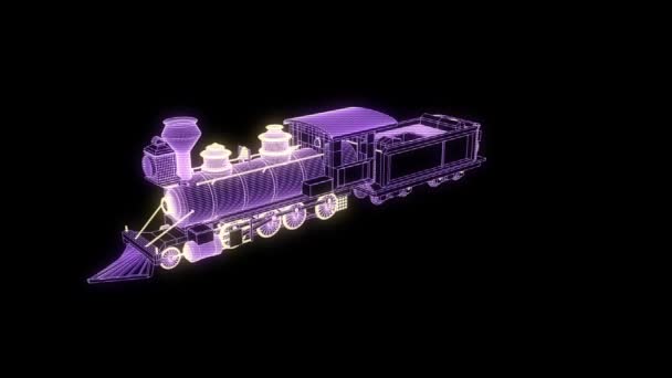 Vlak ve stylu drátového modelu Hologram. Pěkný 3d vykreslování — Stock video